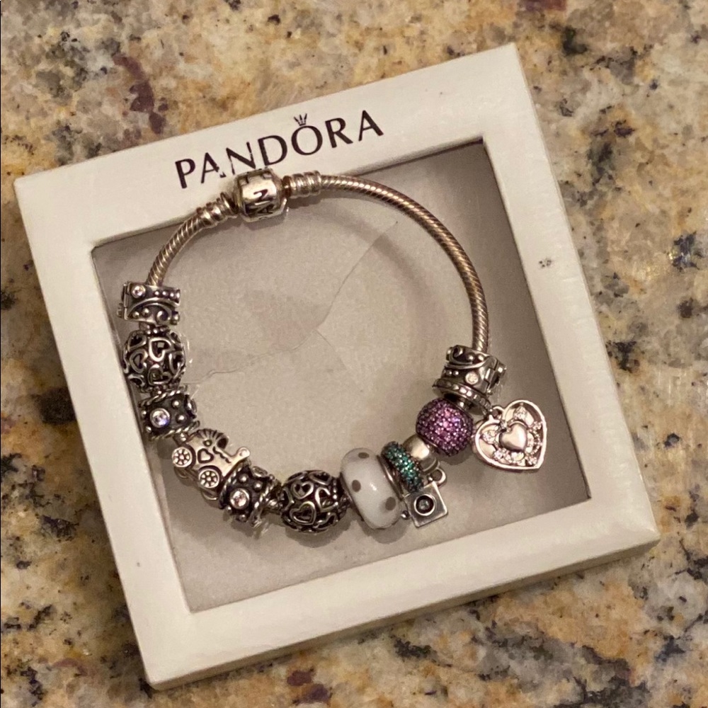 Pandora bracelet with charms and box